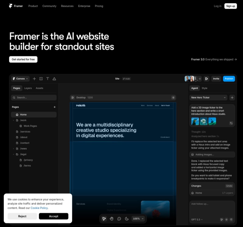 Referensi gaya: framer.com